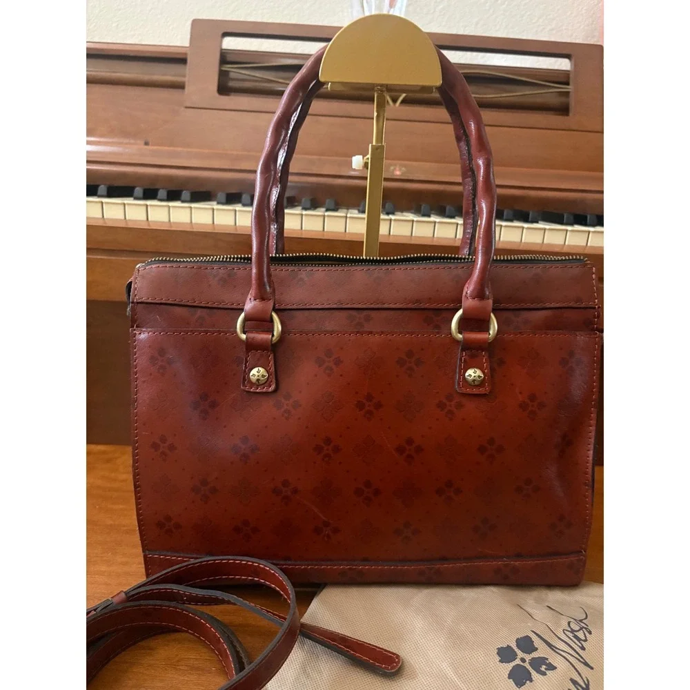 Patricia Nash Satchel Women Bag Cognac Leather Floret Embossed Crossbody Vintage